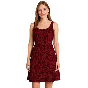 Charming Charlie Sleeveless Tank Dress Red Black Floral Women's WOMAN'S Small